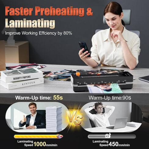 آلة تغليف تجارية بأربع أسطوانات مقاس 13 بوصة، آلة تغليف بسُمك 3-10 مل، تسخين سريع لمدة 55 ثانية وسرعة تصفيح 1000 مم/الدقيقة للتغليف مقاس 11 × 17 وA3، تتضمن 30 ورقة للمكتب والمدرسة (أسود) in Kuwait