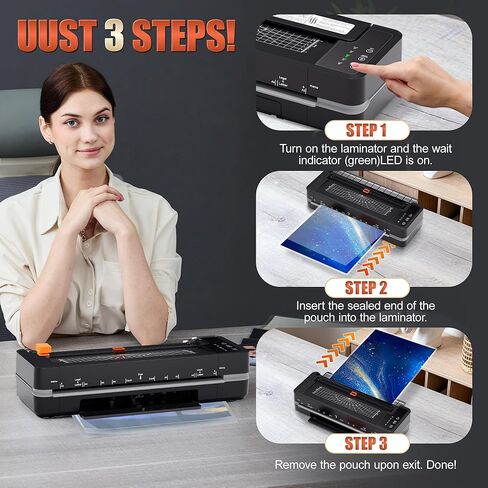 آلة تغليف تجارية بأربع أسطوانات مقاس 13 بوصة، آلة تغليف بسُمك 3-10 مل، تسخين سريع لمدة 55 ثانية وسرعة تصفيح 1000 مم/الدقيقة للتغليف مقاس 11 × 17 وA3، تتضمن 30 ورقة للمكتب والمدرسة (أسود) in Kuwait