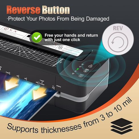 آلة تغليف تجارية بأربع أسطوانات مقاس 13 بوصة، آلة تغليف بسُمك 3-10 مل، تسخين سريع لمدة 55 ثانية وسرعة تصفيح 1000 مم/الدقيقة للتغليف مقاس 11 × 17 وA3، تتضمن 30 ورقة للمكتب والمدرسة (أسود) in Kuwait