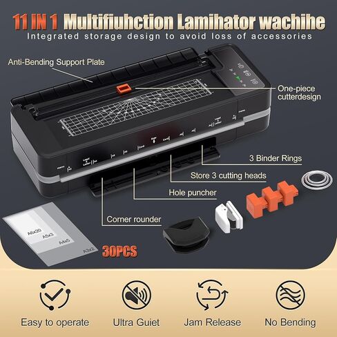 آلة تغليف تجارية بأربع أسطوانات مقاس 13 بوصة، آلة تغليف بسُمك 3-10 مل، تسخين سريع لمدة 55 ثانية وسرعة تصفيح 1000 مم/الدقيقة للتغليف مقاس 11 × 17 وA3، تتضمن 30 ورقة للمكتب والمدرسة (أسود) in Kuwait