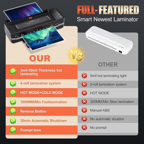 آلة تغليف تجارية بأربع أسطوانات مقاس 13 بوصة، آلة تغليف بسُمك 3-10 مل، تسخين سريع لمدة 55 ثانية وسرعة تصفيح 1000 مم/الدقيقة للتغليف مقاس 11 × 17 وA3، تتضمن 30 ورقة للمكتب والمدرسة (أسود) in Kuwait