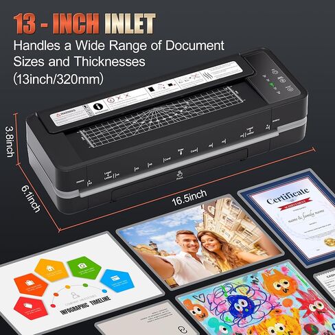 آلة تغليف تجارية بأربع أسطوانات مقاس 13 بوصة، آلة تغليف بسُمك 3-10 مل، تسخين سريع لمدة 55 ثانية وسرعة تصفيح 1000 مم/الدقيقة للتغليف مقاس 11 × 17 وA3، تتضمن 30 ورقة للمكتب والمدرسة (أسود) in Kuwait