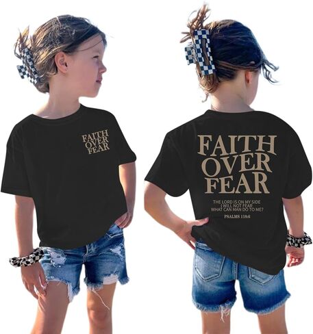 الفتيات الإيمان على الخوف القمصان المسيحية للأطفال يسوع الله الكتاب المقدس الآية الدينية التي شيرت لطيف Preppy الجرافيك تيز القمم in Kuwait