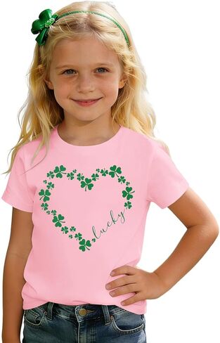 SOFEON Toddler Girl Boy St. Patrick's Day Shirt Lucky Shamrock Graphic T-Shirt Kids Irish Clover Short Sleeve Summer Tees Top in Saudi Arabia