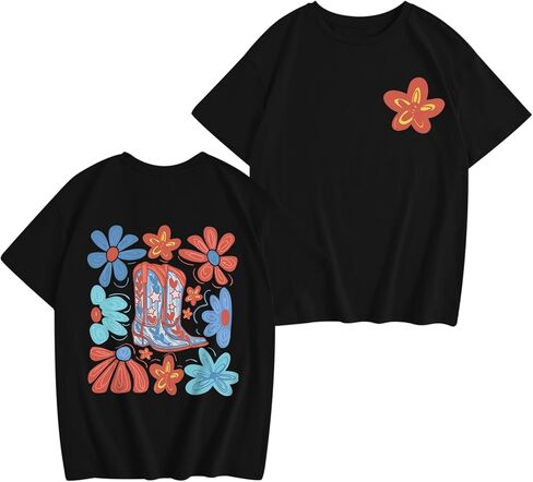 Fkatuzi الفتيات الغربية راعية البقر قميص الاطفال أزهار لطيفة البلد الحفل التي شيرت أحذية رعاة البقر روديو الجرافيك تيز ملابس علوية من القطن in Kuwait