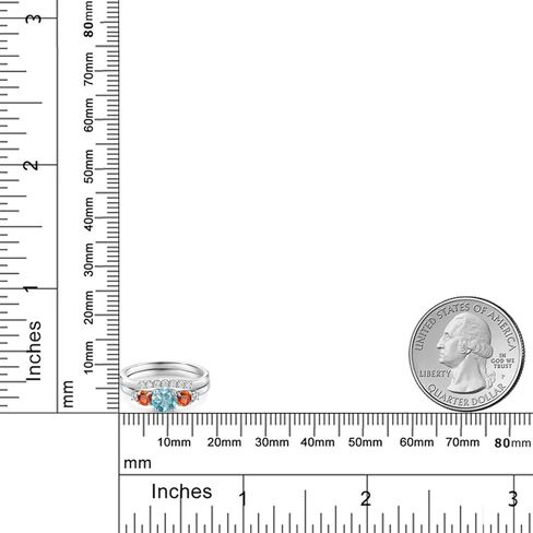 Gem Stone King 10K White Gold Blue Zircon Orange Sapphire and White Lab Grown Diamond 5 Stone Bridal Engagement Wedding Ring Set For Women (1.28 Cttw, Round: 5MM and 3MM) in Saudi Arabia