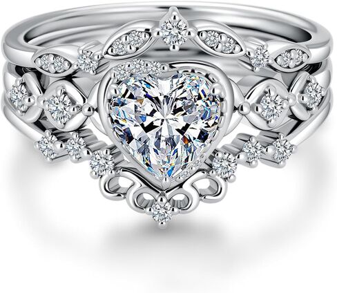 1.2 قيراط قطع القلب مويسانيتي خواتم الزفاف مجموعة مجموعات الزفاف للنساء GRA المعتمدة، 18K الذهب الأبيض البلاتين مطلي الفضة 3 قطعة خاتم الخطوبة مجموعة مجوهرات هدية لحفل الزفاف الذكرى in Kuwait