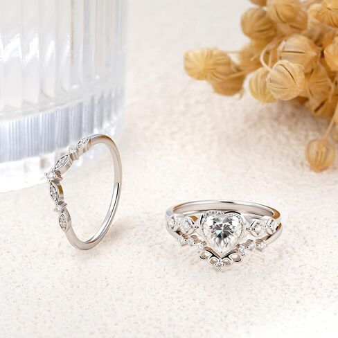 1.2 قيراط قطع القلب مويسانيتي خواتم الزفاف مجموعة مجموعات الزفاف للنساء GRA المعتمدة، 18K الذهب الأبيض البلاتين مطلي الفضة 3 قطعة خاتم الخطوبة مجموعة مجوهرات هدية لحفل الزفاف الذكرى in Kuwait