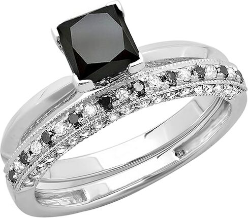 Dazzlingrock Collection 1.50 Carat Princess, Round Black & White Diamond Wedding Ring Set in Solid Gold in Saudi Arabia