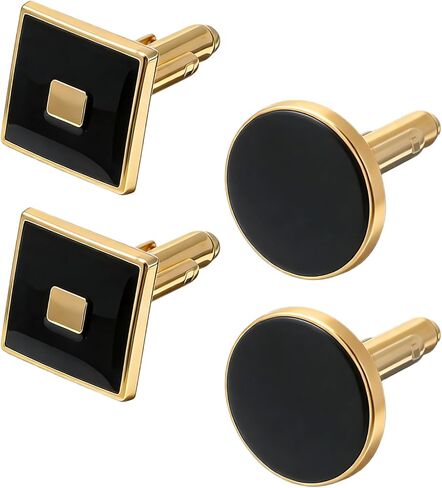 2 Pairs Gold Cuff Links Mens, Classic Black Gold Cufflinks for Men, Elegant Round Square Cuff Links Men’s Jewelry for Wedding Groom Business Party Gift in Saudi Arabia