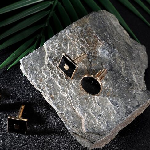2 Pairs Gold Cuff Links Mens, Classic Black Gold Cufflinks for Men, Elegant Round Square Cuff Links Men’s Jewelry for Wedding Groom Business Party Gift in Saudi Arabia
