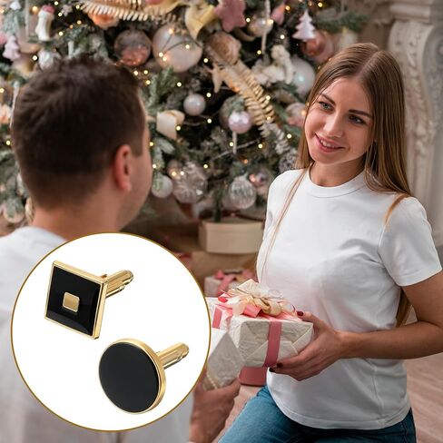 2 Pairs Gold Cuff Links Mens, Classic Black Gold Cufflinks for Men, Elegant Round Square Cuff Links Men’s Jewelry for Wedding Groom Business Party Gift in Saudi Arabia