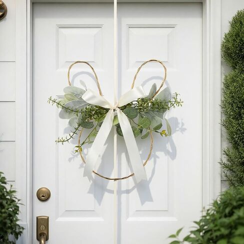 Shimeyao Easter Bunny Wreaths for Front Door Spring Hanging Decorations Easter Wreath with Artificial Greenery Lamb's Ear Leaves Satin Bow Fresh Rabbit Garland for Farmhouse Home Wall Porch Window in Saudi Arabia