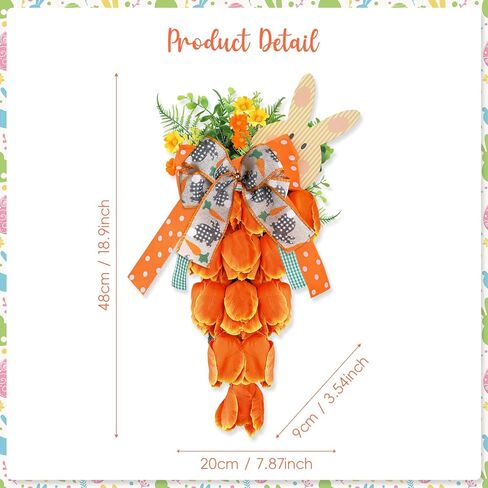Easter Carrot Wreath for Front Door 19 Inch, Artificial Tulip Spring Flower Swag with Bunny Sign, Faux Floral Garland Hanging Ornament for Window Wall Farmhouse Porch Home Office Easter Decor in Saudi Arabia