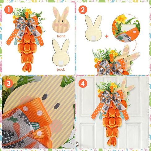 Easter Carrot Wreath for Front Door 19 Inch, Artificial Tulip Spring Flower Swag with Bunny Sign, Faux Floral Garland Hanging Ornament for Window Wall Farmhouse Porch Home Office Easter Decor in Saudi Arabia