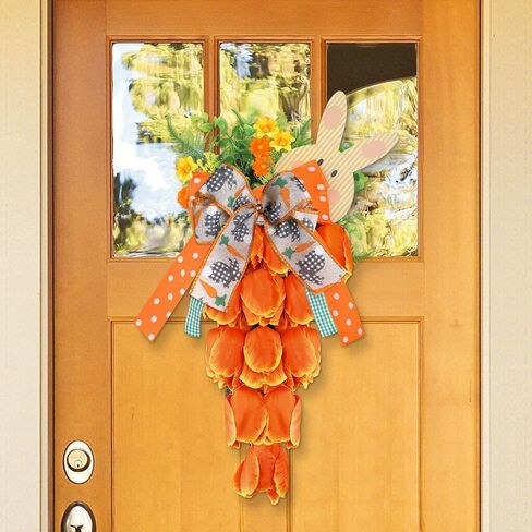 Easter Carrot Wreath for Front Door 19 Inch, Artificial Tulip Spring Flower Swag with Bunny Sign, Faux Floral Garland Hanging Ornament for Window Wall Farmhouse Porch Home Office Easter Decor in Saudi Arabia