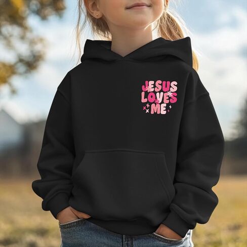 Girl's Christian Graphic Hoodie God Jesus Loves Me Hoodies for Kids Faith Religious Hooded Sweatshirts Pullover Tops in Saudi Arabia