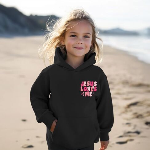 Girl's Christian Graphic Hoodie God Jesus Loves Me Hoodies for Kids Faith Religious Hooded Sweatshirts Pullover Tops in Saudi Arabia