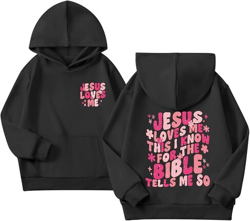 Girl's Christian Graphic Hoodie God Jesus Loves Me Hoodies for Kids Faith Religious Hooded Sweatshirts Pullover Tops in Saudi Arabia