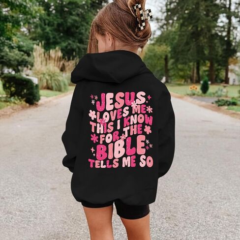 Girl's Christian Graphic Hoodie God Jesus Loves Me Hoodies for Kids Faith Religious Hooded Sweatshirts Pullover Tops in Saudi Arabia