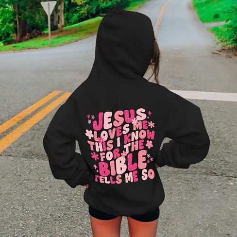 Girl's Christian Graphic Hoodie God Jesus Loves Me Hoodies for Kids Faith Religious Hooded Sweatshirts Pullover Tops in Saudi Arabia