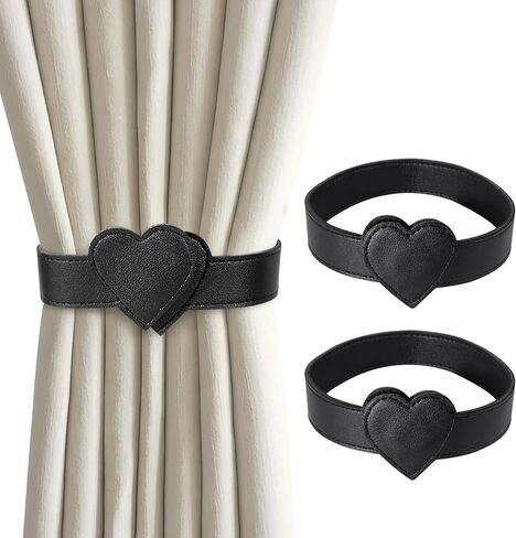 Leather Magnetic Curtain Tiebacks, 2 Pack Heart-Shaped Curtain Ties with Strong Magnets, Elegant Window Treatment Holdbacks for Living Room, Outdoor, Stylish Curtain Holders Gift for Home Decor in Saudi Arabia