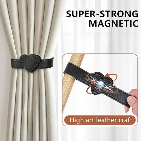 Leather Magnetic Curtain Tiebacks, 2 Pack Heart-Shaped Curtain Ties with Strong Magnets, Elegant Window Treatment Holdbacks for Living Room, Outdoor, Stylish Curtain Holders Gift for Home Decor in Saudi Arabia