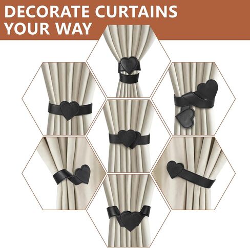 Leather Magnetic Curtain Tiebacks, 2 Pack Heart-Shaped Curtain Ties with Strong Magnets, Elegant Window Treatment Holdbacks for Living Room, Outdoor, Stylish Curtain Holders Gift for Home Decor in Saudi Arabia