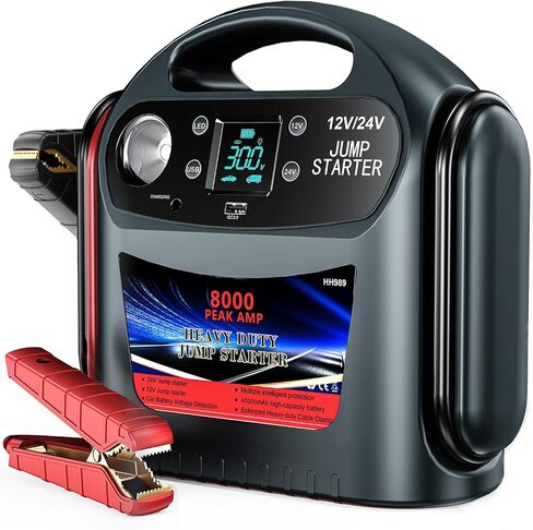 8000A Car Battery Jump Starter -E-Ant 12V/24V Intelligent Car Jump Starter Portable for Commercial Vehicles and Diesel Engines, Heavy Duty Jump Box Power Pack with LED Light in Saudi Arabia