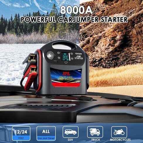 8000A Car Battery Jump Starter -E-Ant 12V/24V Intelligent Car Jump Starter Portable for Commercial Vehicles and Diesel Engines, Heavy Duty Jump Box Power Pack with LED Light in Saudi Arabia
