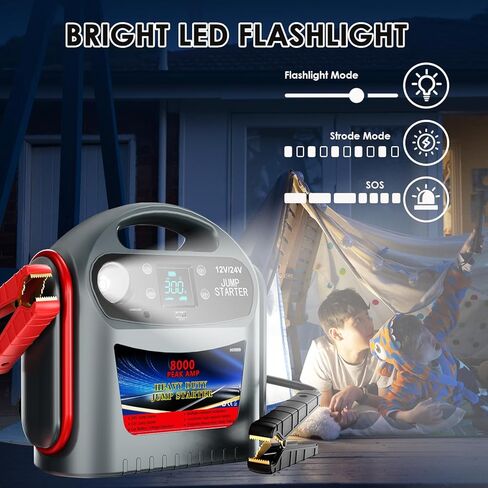 8000A Car Battery Jump Starter -E-Ant 12V/24V Intelligent Car Jump Starter Portable for Commercial Vehicles and Diesel Engines, Heavy Duty Jump Box Power Pack with LED Light in Saudi Arabia