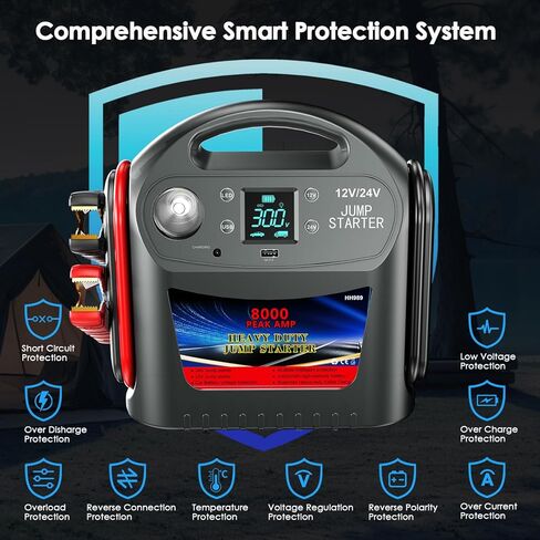 8000A Car Battery Jump Starter -E-Ant 12V/24V Intelligent Car Jump Starter Portable for Commercial Vehicles and Diesel Engines, Heavy Duty Jump Box Power Pack with LED Light in Saudi Arabia