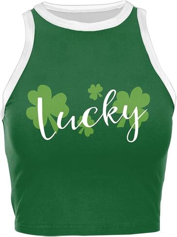 St Patrick's Day Crop Top for Women Shamrock Clover Printed Slim Tank Top in Saudi Arabia