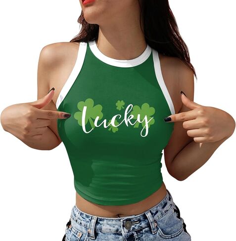 St Patrick's Day Crop Top for Women Shamrock Clover Printed Slim Tank Top in Saudi Arabia