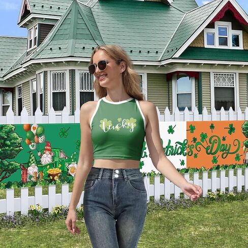 St Patrick's Day Crop Top for Women Shamrock Clover Printed Slim Tank Top in Saudi Arabia