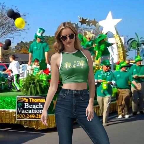 St Patrick's Day Crop Top for Women Shamrock Clover Printed Slim Tank Top in Saudi Arabia