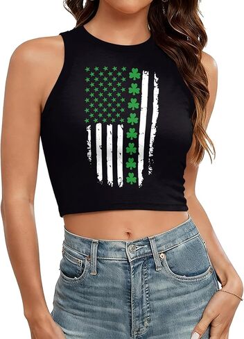 St Patrick's Day Crop Top for Women Shamrock Clover Printed Slim Tank Top in Saudi Arabia