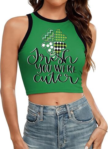 St Patrick's Day Crop Top for Women Shamrock Clover Printed Slim Tank Top in Saudi Arabia