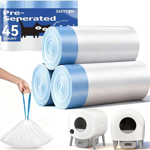 120 كيسًا من أكياس صندوق فضلات القطط الأوتوماتيكية المتوافقة مع صندوق فضلات القطط الآلي Cumrige Fumoi Fsitego، بطانات بديلة لصندوق فضلات القطط سميكة ذاتية التنظيف ومفصولة مسبقًا مع رباط شديد التحمل - 26 بوصة × 11.8 بوصة in Kuwait