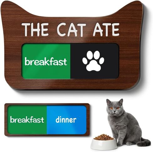 Cat Feeding Reminder Supplies with Magnet, Pet Meal Tracker with The Cat Ate, Acrylic Unique Ear Shape 2 Area Feed Sign with Breakfast and Dinner, Silver with 2 Stickers, 4.7" x 3" in Saudi Arabia