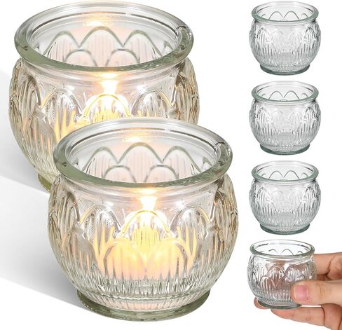 GLEAVI Glass Votive Candle Holders Set of 6, Clear Lotus Tealight Candle Holder Centerpieces, Thick Heavy Base Flower Candlestick for Wedding Reception Party Home Decor Table in Saudi Arabia