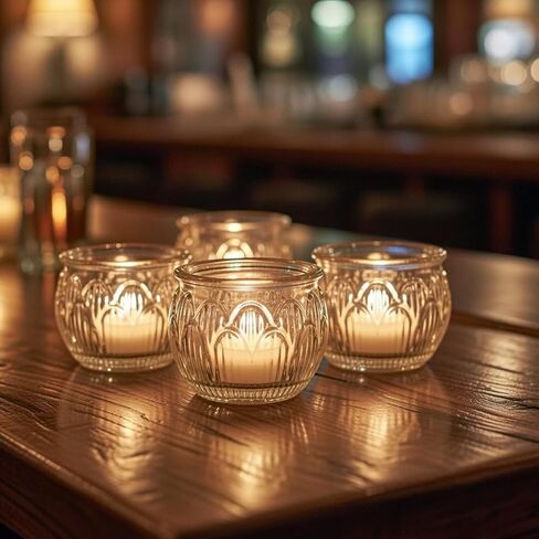 GLEAVI Glass Votive Candle Holders Set of 6, Clear Lotus Tealight Candle Holder Centerpieces, Thick Heavy Base Flower Candlestick for Wedding Reception Party Home Decor Table in Saudi Arabia
