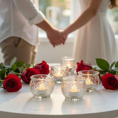 GLEAVI Glass Votive Candle Holders Set of 6, Clear Lotus Tealight Candle Holder Centerpieces, Thick Heavy Base Flower Candlestick for Wedding Reception Party Home Decor Table in Saudi Arabia
