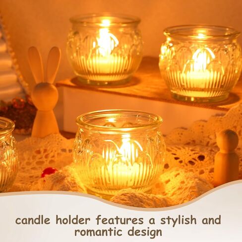 GLEAVI Glass Votive Candle Holders Set of 6, Clear Lotus Tealight Candle Holder Centerpieces, Thick Heavy Base Flower Candlestick for Wedding Reception Party Home Decor Table in Saudi Arabia
