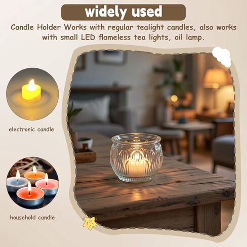 GLEAVI Glass Votive Candle Holders Set of 6, Clear Lotus Tealight Candle Holder Centerpieces, Thick Heavy Base Flower Candlestick for Wedding Reception Party Home Decor Table in Saudi Arabia