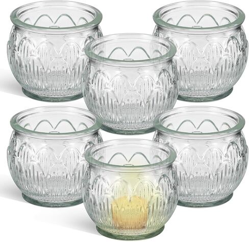 GLEAVI Glass Votive Candle Holders Set of 6, Clear Lotus Tealight Candle Holder Centerpieces, Thick Heavy Base Flower Candlestick for Wedding Reception Party Home Decor Table in Saudi Arabia
