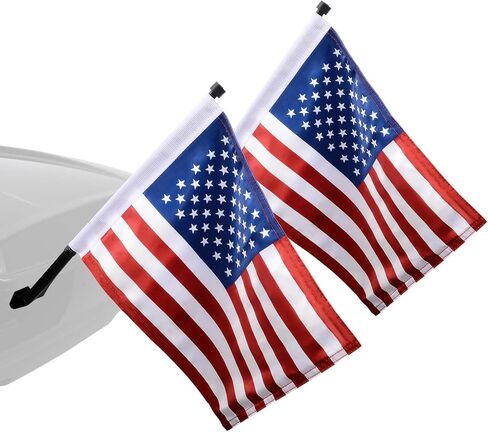 FOVPLUE 15" x 11" American Flag Kit,Clamp On Motorcycle Flag Pole Mount for Harley Touring Hard Saddlebags,Tour Luggage Pack,Luggage Carrier,car/truck roll-down window, 2-Pack in Saudi Arabia