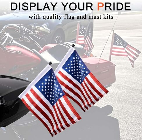 FOVPLUE 15" x 11" American Flag Kit,Clamp On Motorcycle Flag Pole Mount for Harley Touring Hard Saddlebags,Tour Luggage Pack,Luggage Carrier,car/truck roll-down window, 2-Pack in Saudi Arabia