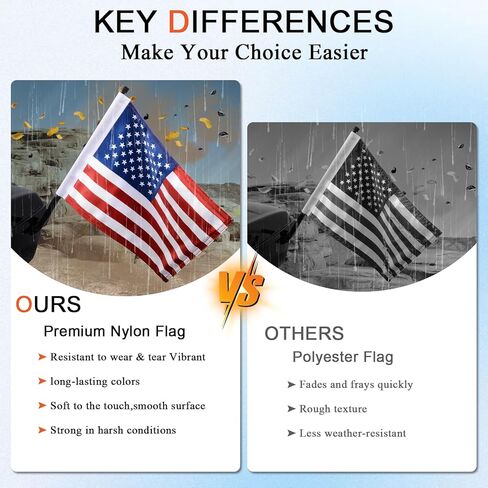 FOVPLUE 15" x 11" American Flag Kit,Clamp On Motorcycle Flag Pole Mount for Harley Touring Hard Saddlebags,Tour Luggage Pack,Luggage Carrier,car/truck roll-down window, 2-Pack in Saudi Arabia