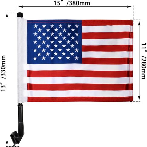 FOVPLUE 15" x 11" American Flag Kit,Clamp On Motorcycle Flag Pole Mount for Harley Touring Hard Saddlebags,Tour Luggage Pack,Luggage Carrier,car/truck roll-down window, 2-Pack in Saudi Arabia